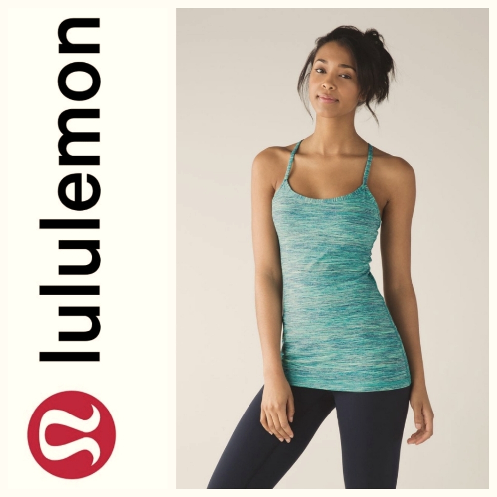 Lululemon Sz 6 Fitted Power Y Tank *LuonSpace Dye Camo Alberta Lake Fresh Teal